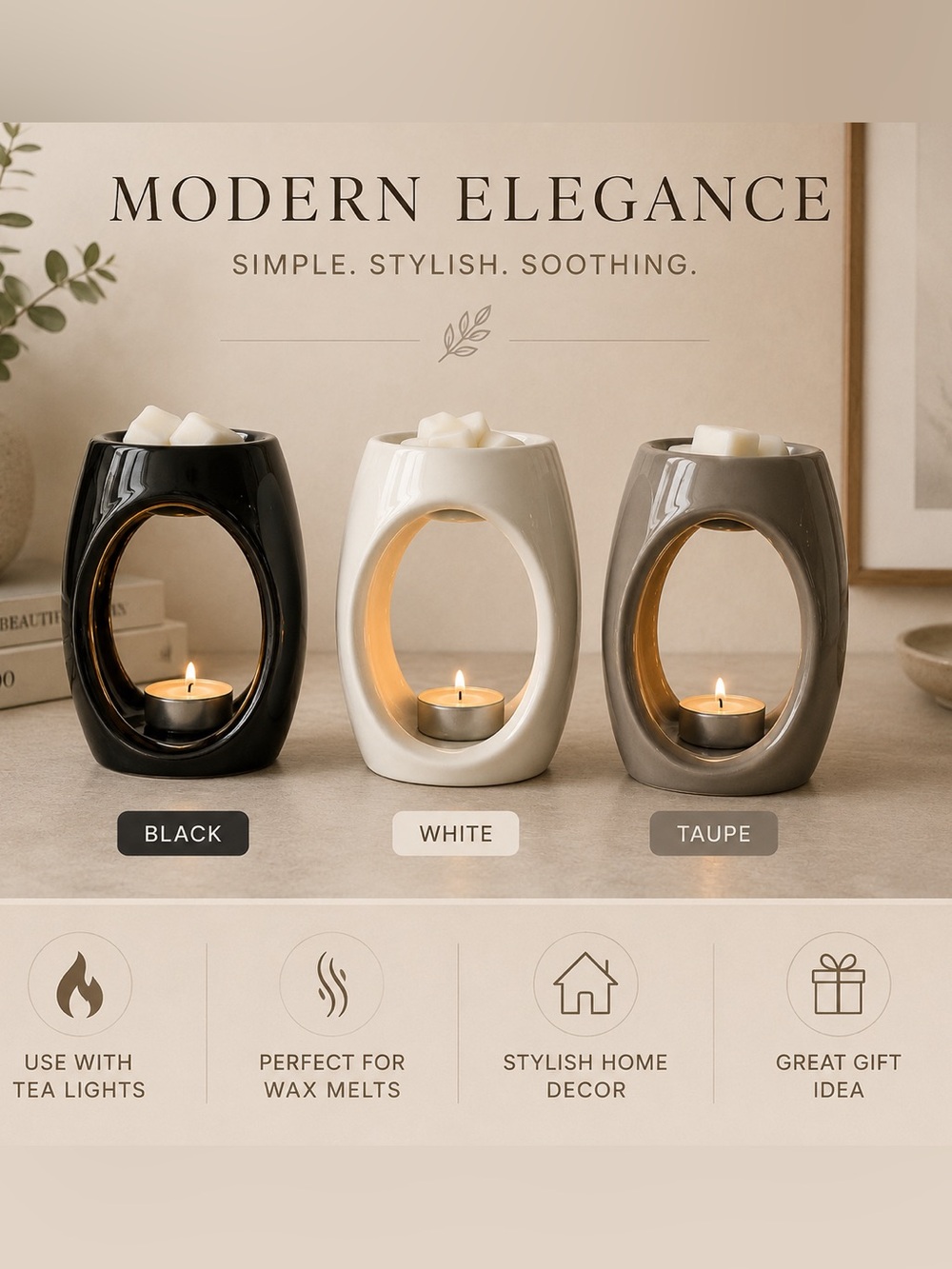 Modern Elegance Ceramic Tea Light Wax Warmer